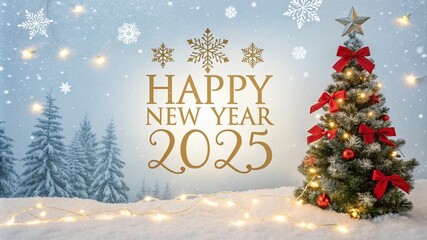 Obraz premium Happy New Year 2025 greeting card with christmas decorations. ballon