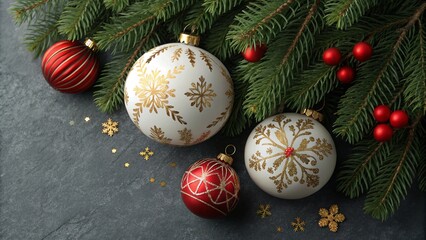 Christmas greeting card Christmas border with copy space festive background	
