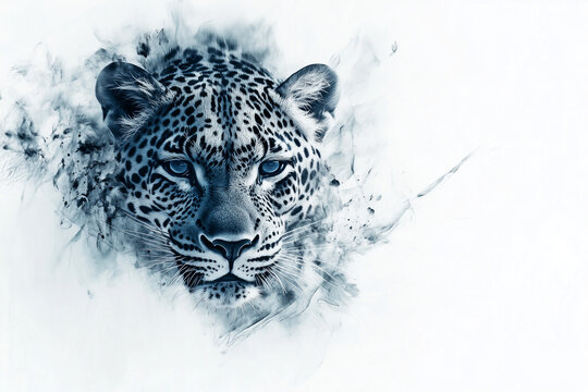 drawing of a leopard with a yellow nose and brown eyes. The drawing is of a close up of the face of the leopard
