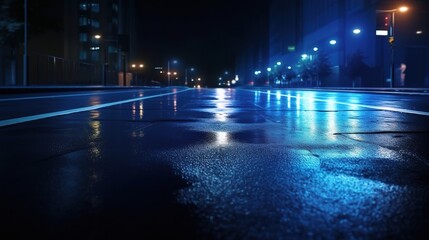 Obraz premium Nighttime Urban Street with Reflections of Lights