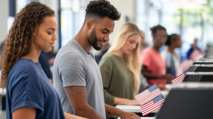 Obraz premium Voting in America Community Engagement at Polling Station