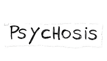 Torn pieces of paper with the word Psychosis isolated with white highlights, png