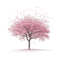 Pink blooming cherry tree on black background.