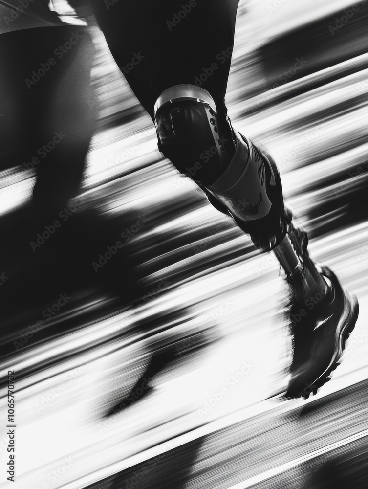Poster an athlete runs swiftly on a track, showcasing the power and determination while using a prosthetic 