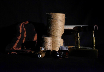 Baroque composition with sewing items