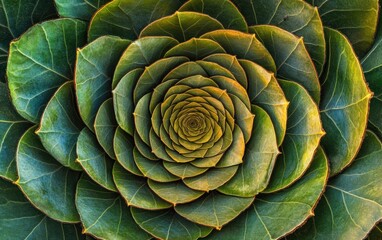 Fototapeta premium 美しいロゼット状の植物が広がる緑の葉の模様の詳細なビュー、自然の静けさを感じる瞬間