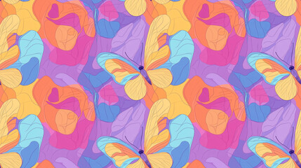 Fototapeta premium Continuous line art of a colorful butterfly in a seamless pattern perfect for summer themed designs