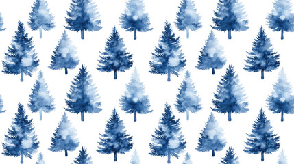 Obraz premium Watercolor indigo blue pine trees in a seamless pattern for festive Christmas and New Year decorations winter forest design