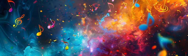 Abstract Colorful music background with notes. 