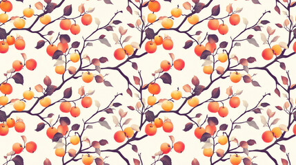 Seamless pattern featuring vibrant apple tree branches with luscious fruit perfect for textile designs and backgrounds