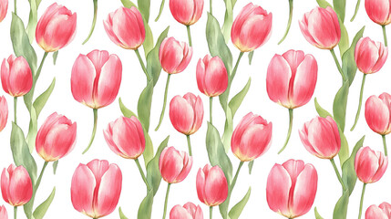 Obraz premium Seamless watercolor pattern featuring hand drawn bright pink tulips ideal for wedding invitations cards and celebratory gifts