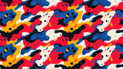 Seamless abstract pattern with vibrant red blue pink and yellow colors for trendy fashion designs