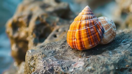 Nautilus shell in closeup, showcasing its intricate spiral pattern. The shell's geometric design is a stunning example of nature's artistry.