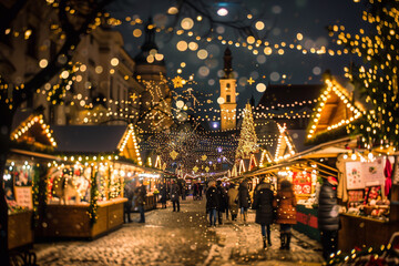Obraz premium Christmas market. Christmas decorations of street.