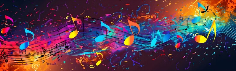 Abstract Colorful music background with notes. 