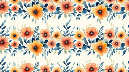 Fototapeta premium Seamless watercolor pattern of wildflower frames featuring vibrant blooms perfect for backgrounds and decorative uses