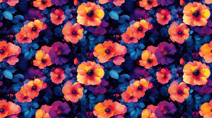 Fototapeta premium Seamless floral pattern featuring vibrant glitch effects perfect for digital art and textile design