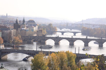 Obraz premium view of the bridges of praga, praha, prague, czech republic, aerial