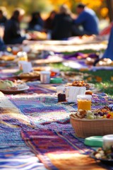 Autumn Family Picnic at Fall Fair with Seasonal Foods in Park - Perfect for Thanksgiving and Halloween Celebrations
