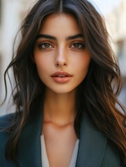 Fototapeta premium Elegant Woman with Smokey Eyes and Trendy Hair