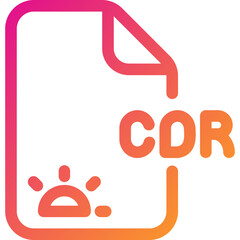 Obraz premium Vector Graphic Representing a CDR File Format With a Colorful Gradient and a Sun Symbol, Illustrating Digital Design and File Types