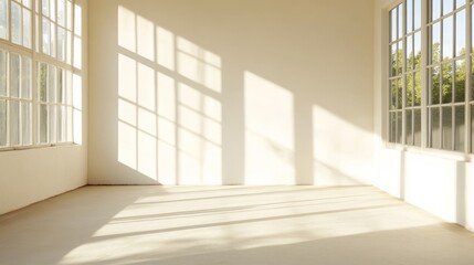 Fototapeta premium A bright and airy room with unpainted walls, a large window, and sunlight streaming in, creating a sense of space, tranquility, and potential.