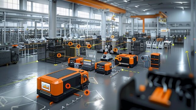 Smart Manufacturing IoT Network, a dynamic scene of interconnected devices featuring predictive maintenance alerts to enhance efficiency and minimize operational downtime