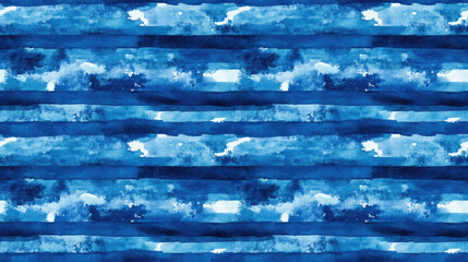 Naklejka premium Seamless blue stripe watercolor pattern featuring indigo tie dye designs and abstract textures for textile and graphic use