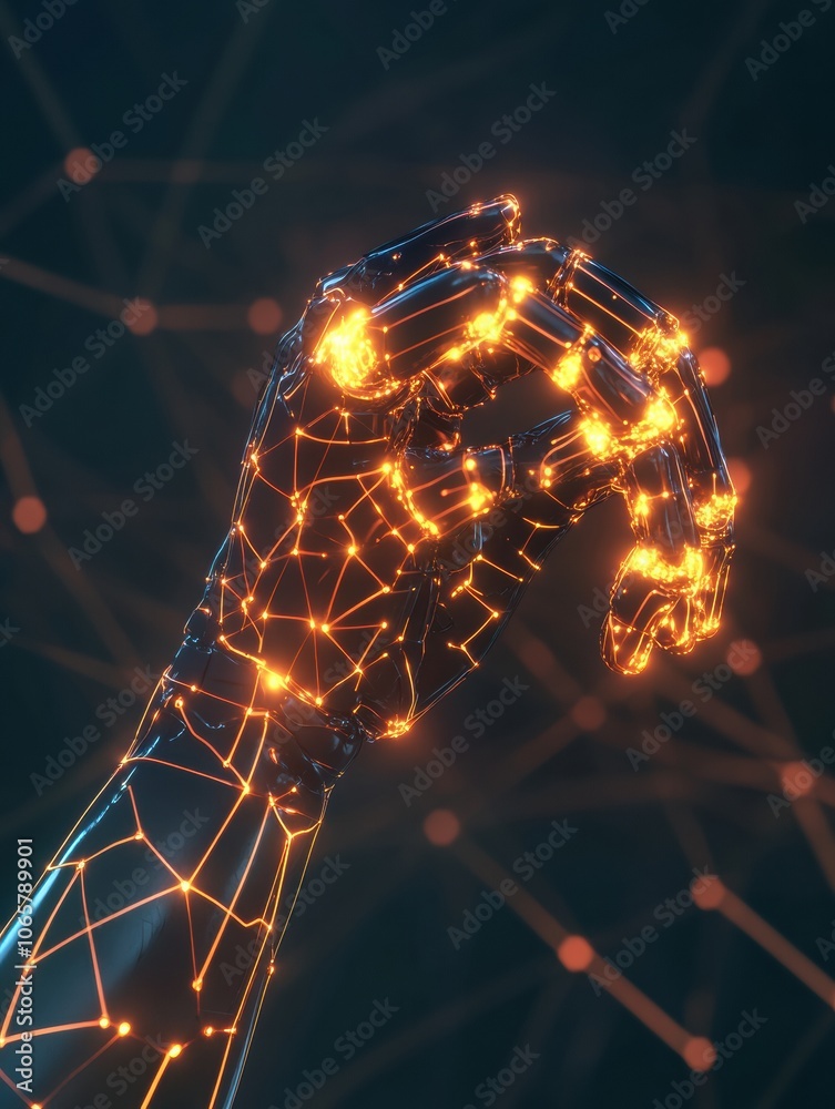 Fototapete a glowing prosthetic arm conveys neural signals from the brain, symbolizing advanced technology in a