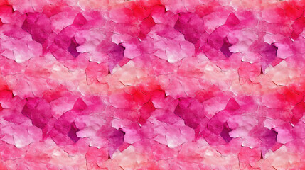 Vibrant pink geometric seamless pattern featuring watercolor tie dye and crumpled textile textures for modern fashion design