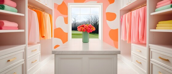 Brightly Patterned Fabrics in an Open Closet Space