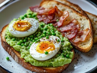 Toasted Bread and Eggs on White Plate