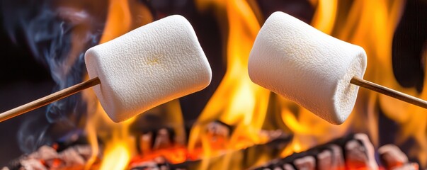 Marshmallows roasting over an open fire.