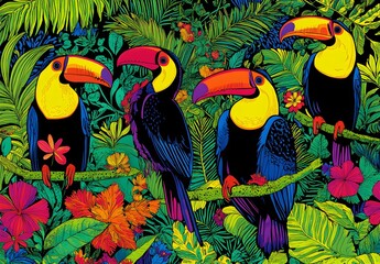 Naklejka premium Toucans in Tropical Paradise