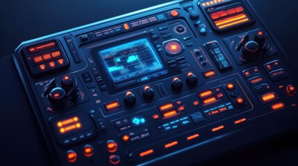 Obraz premium A futuristic control panel with glowing buttons and a display screen.