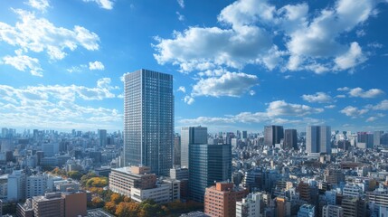 Obraz premium Timelapse stock footage of clouds and blue sky with office building, Tokyo, Japan