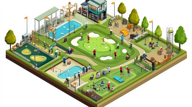 Interactive Miniature Park Scene with Diverse Recreational Activities and Greenery