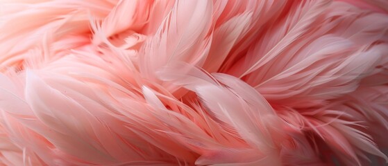 Fototapeta premium A soft close-up of intertwined pink feathers captures the delicate beauty and luxurious texture of flamingo plumage.