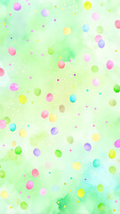 Colorful pastel confetti on soft green watercolor background