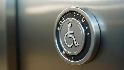 A close-up of an accessible elevator button with Braille and raised symbols, highlighting inclusivity and accessibility in public spaces.