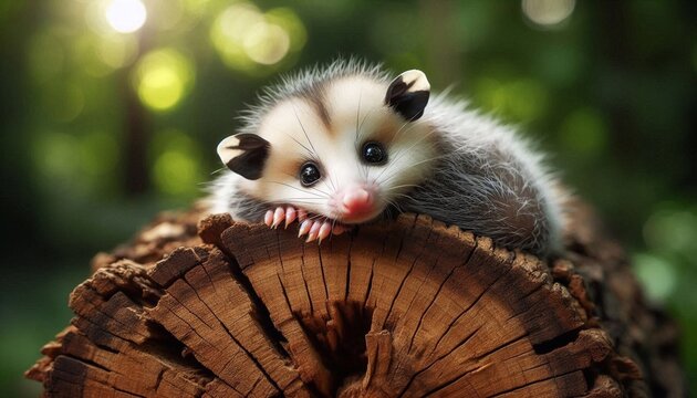Opossum chillt auf Baumstamm