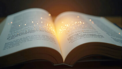 Fototapeta premium An open Braille book with light illuminating the raised dots, representing accessibility, knowledge, and inclusivity in learning.