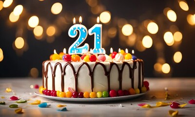 Birthday cake with the number 21.