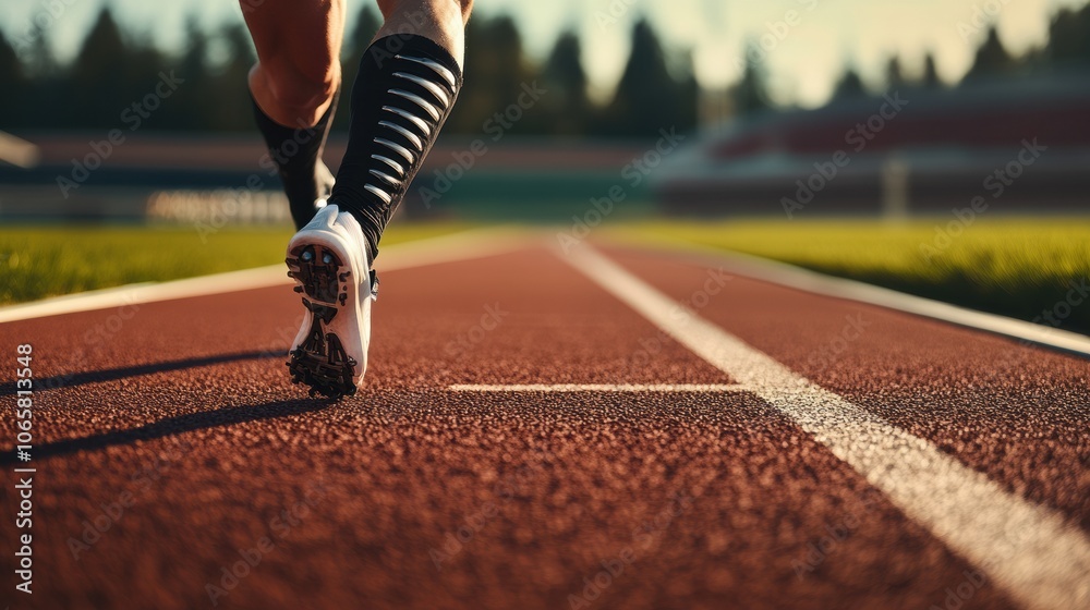 Aufkleber an athlete with a prosthetic leg sprints down a track, demonstrating focus and strength during a tra