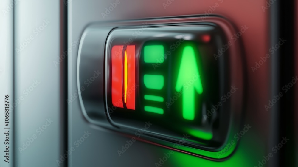 Poster Modern Battery Indicator with Red and Green LED Lights, Signifying Power Levels and Energy Monitoring in a Digital Device, Generative AI