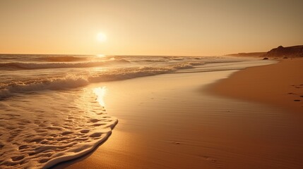Obraz premium Sunset Over Tranquil Ocean Beach Landscape