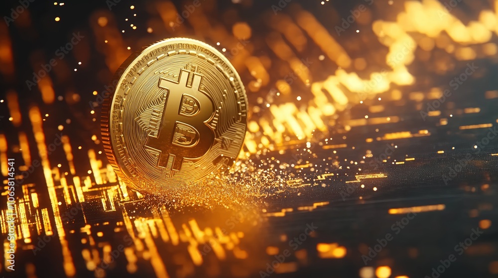 Aufkleber shining bitcoin symbol representing cryptocurrency, technology, and financial innovation in a futuri