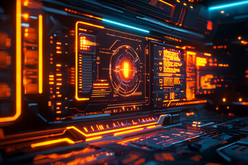 Fototapeta premium Futuristic digital control panel with glowing red and blue elements