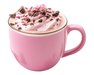 PNG Pink cup with hot cocoa chocolate beverage dessert.