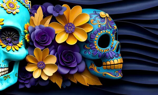 sugar skull and flowers, day of the dead